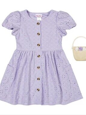 Little Lass 24m Lilac Purple Flower Cut Out Dress Bloomers And Purse